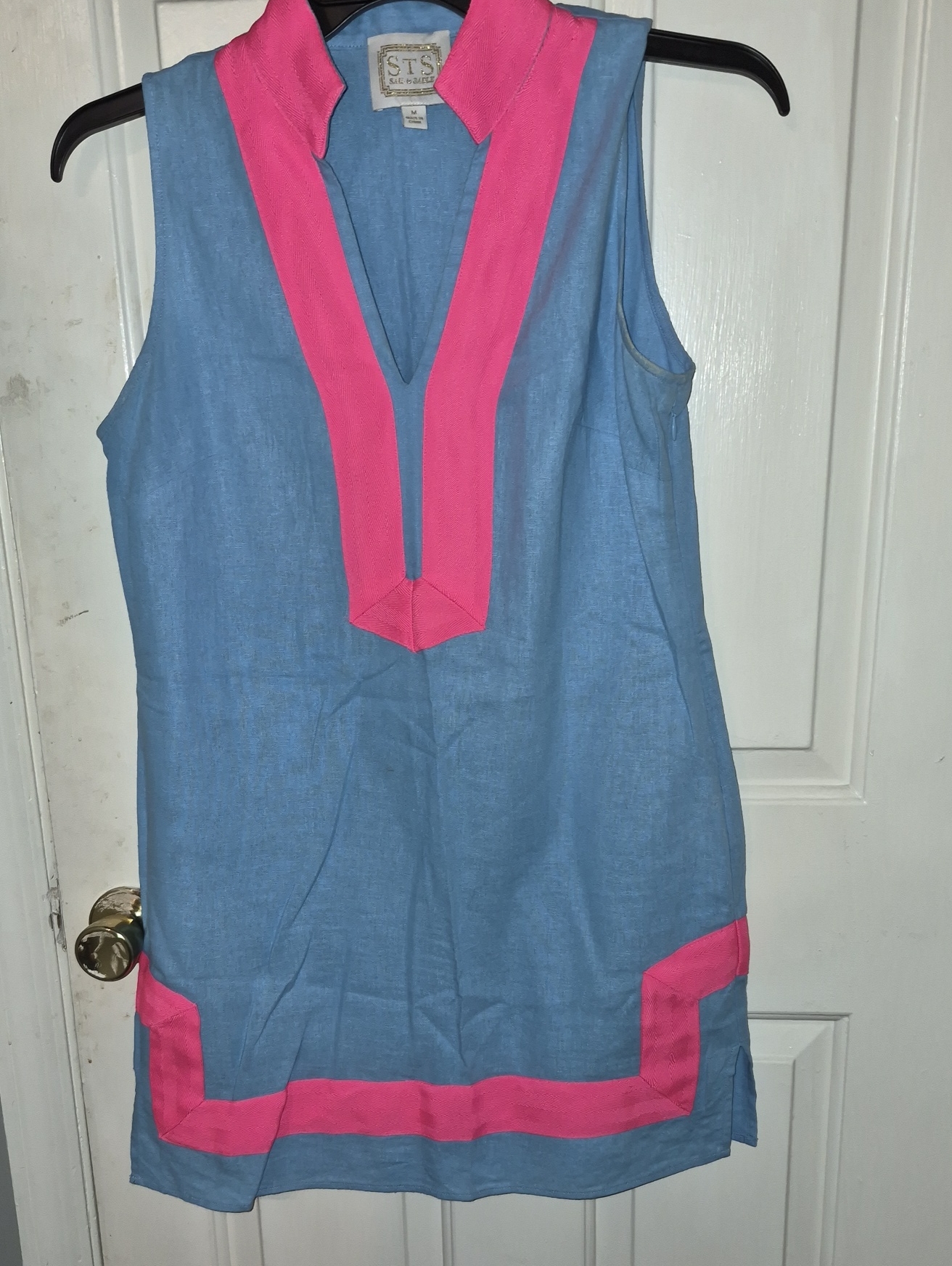Sail To Sable Blue Dress With Pink Trim